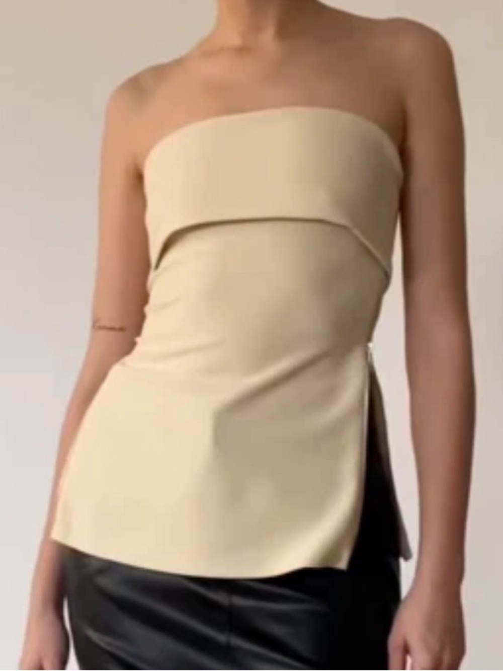 Zara Women’s Size Small Cream Fold-Over Mini Tube Top